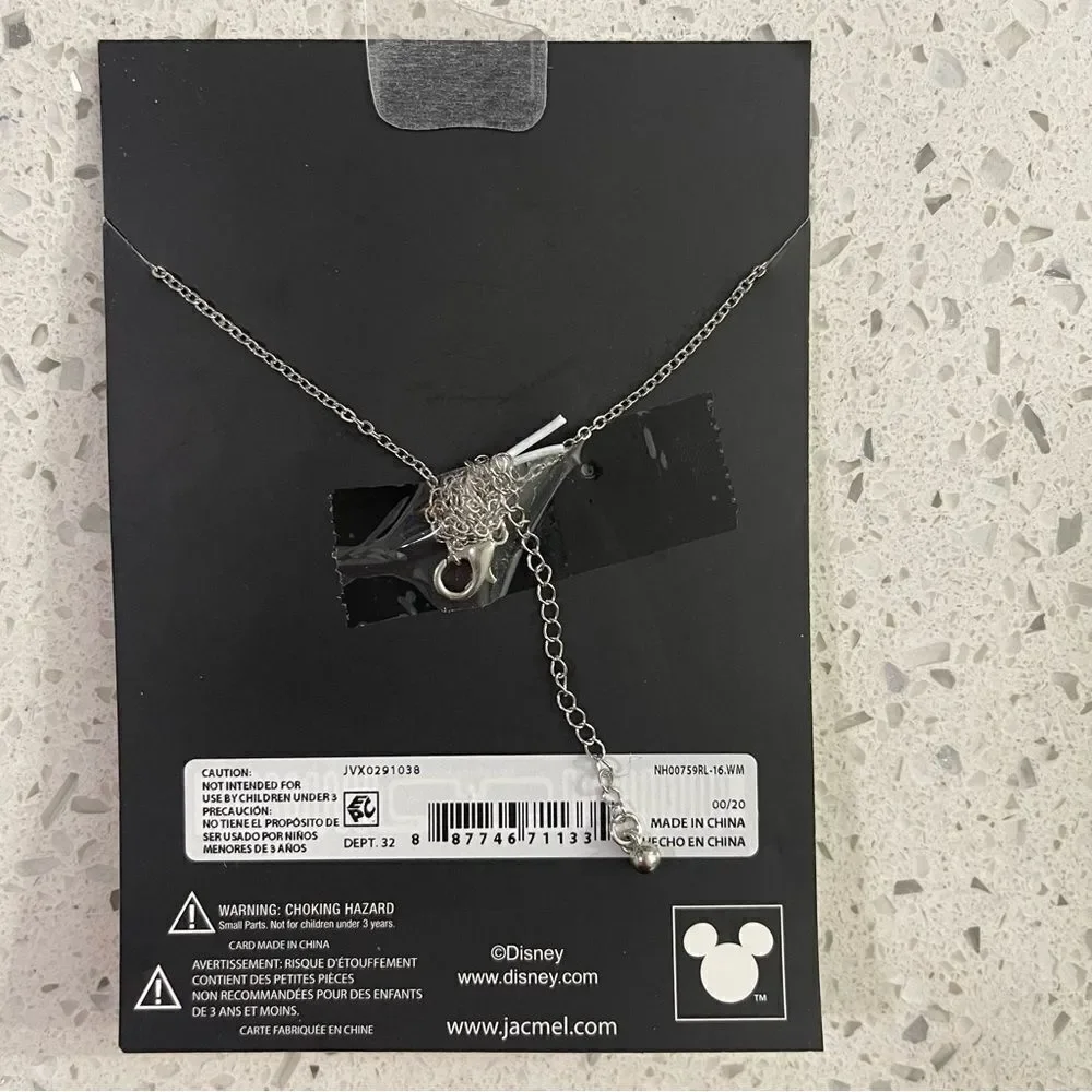 Disney Minnie Mouse Silver Tone Glitter Bow Pendant Adjustable 16” Necklace